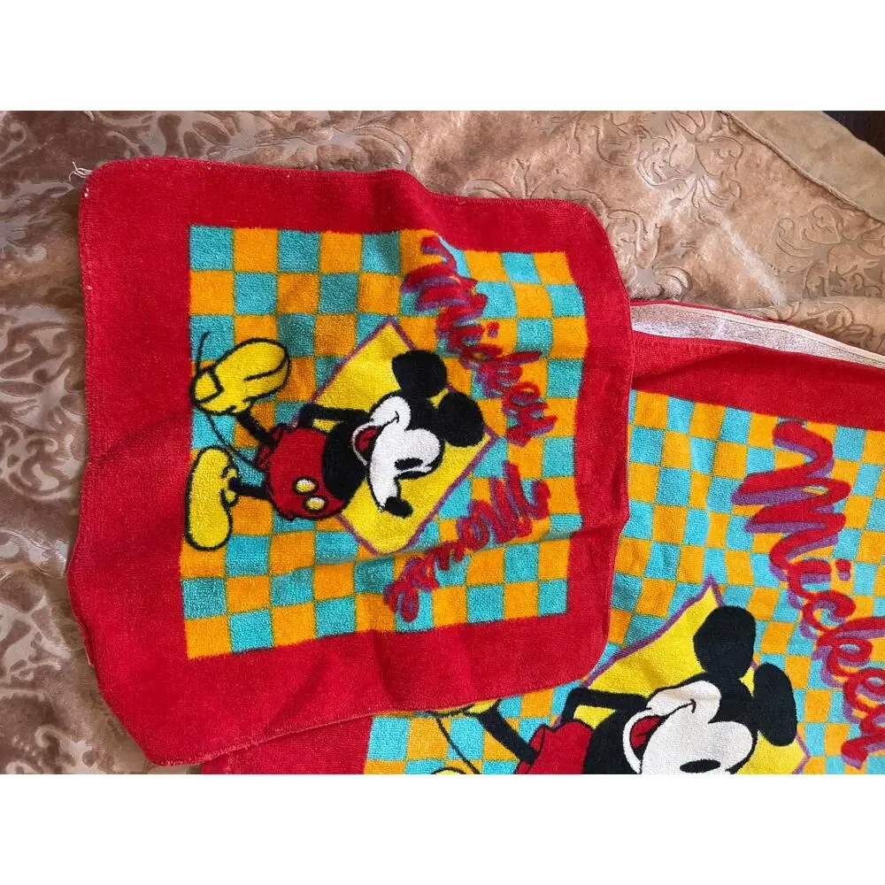 Vintage Mickey Mouse Terry Bath Towel Set by‎ Franco for Walt Disney Co 80s